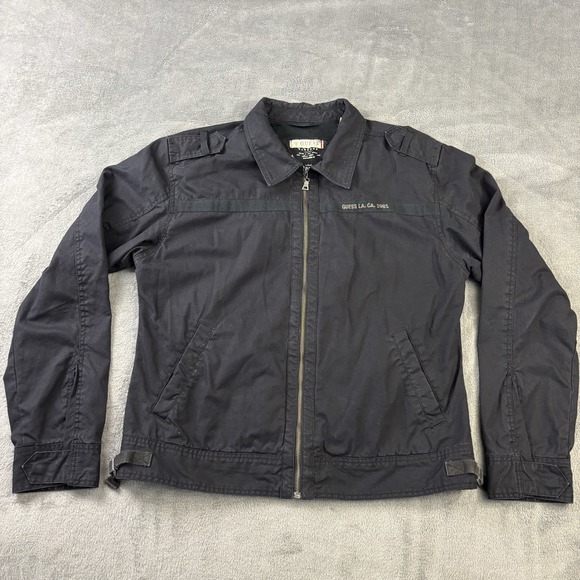 Guess Vintage Jacket Mens‎ 2XL Black Denim Lightweight Full Zip Military Shacket